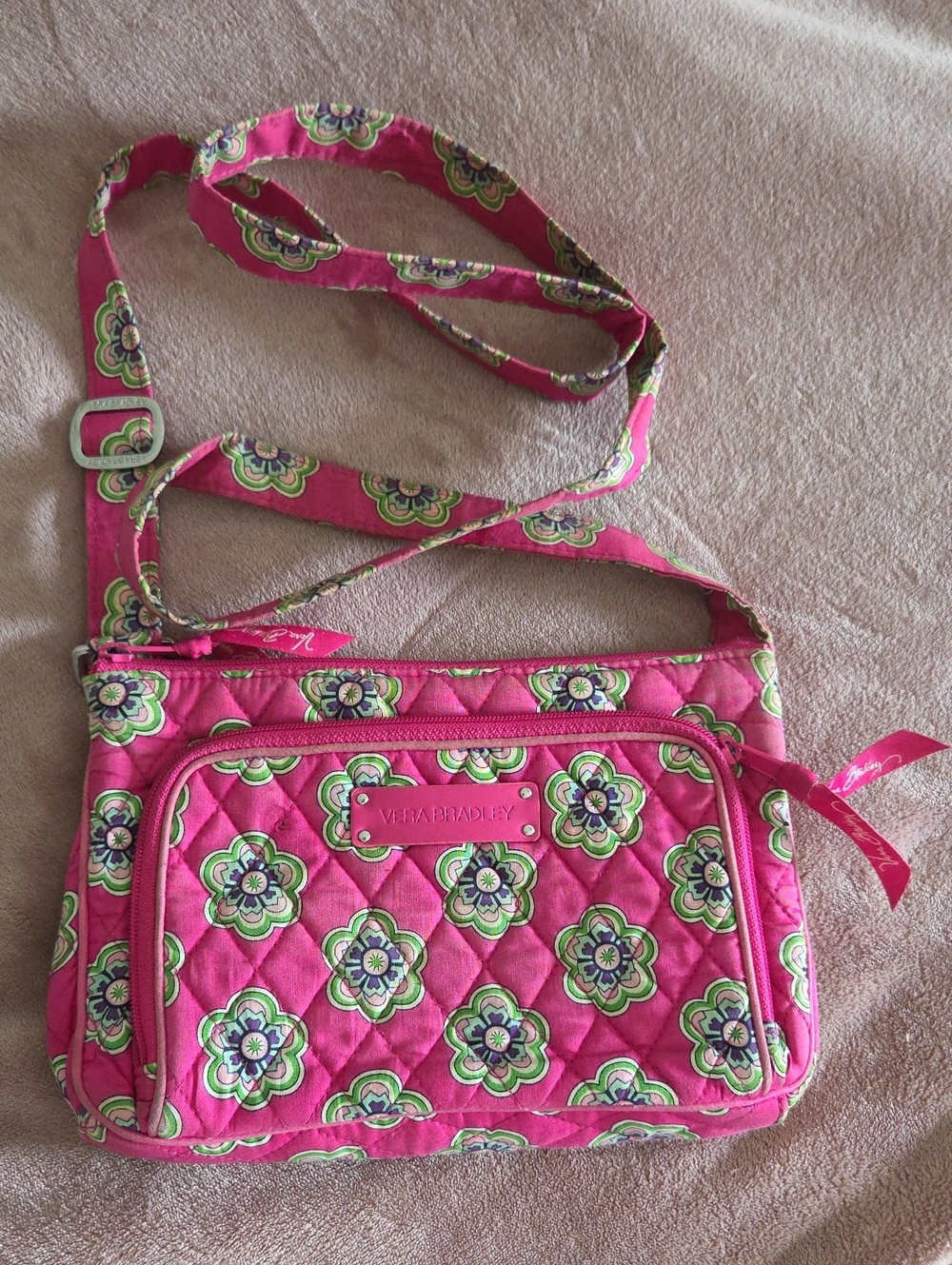 Vera Bradley Hot Pink Floral Quilted Crossbody Retired